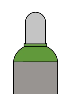 Technische Gasflasche mit leuchtend gruener Flaschenschulter (erstickend, inert)